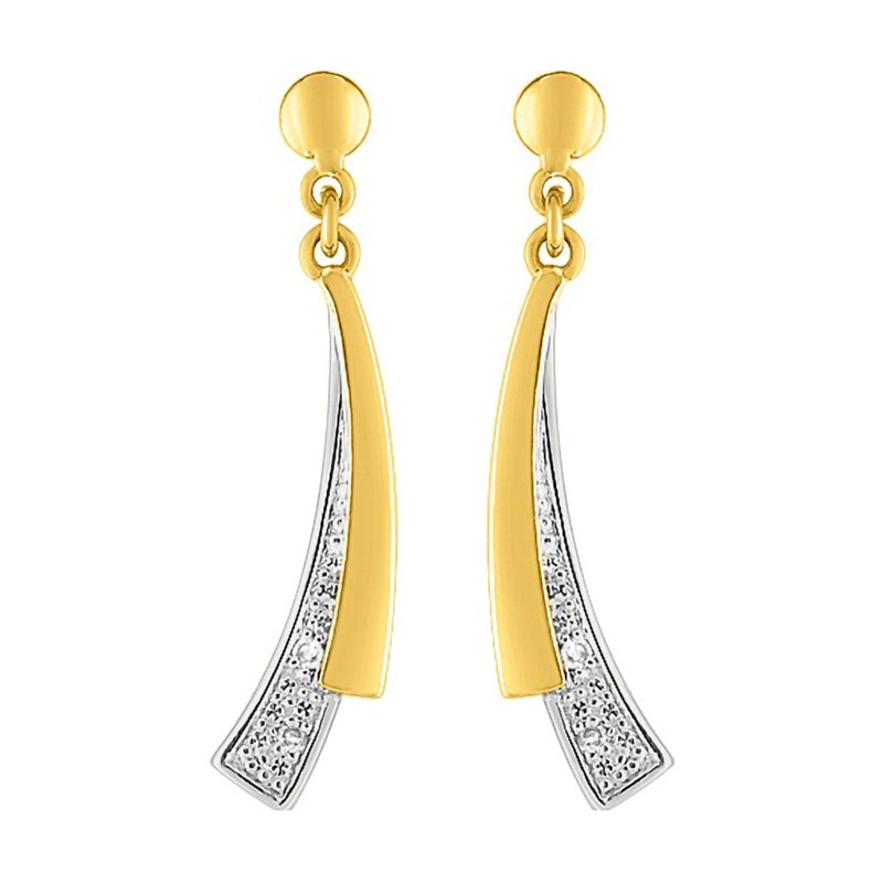 Boucles d'oreilles femme  pendantes bicolores - Diamant - Or 18 Carats