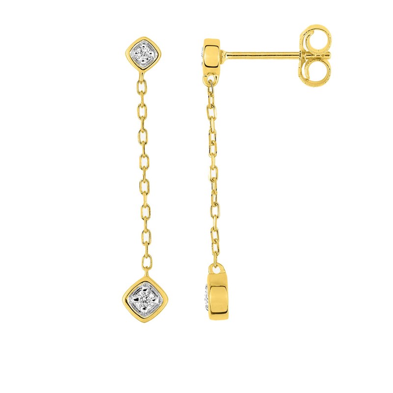 Boucles d'oreilles femme pendantes - Diamant - Or 18 Carats