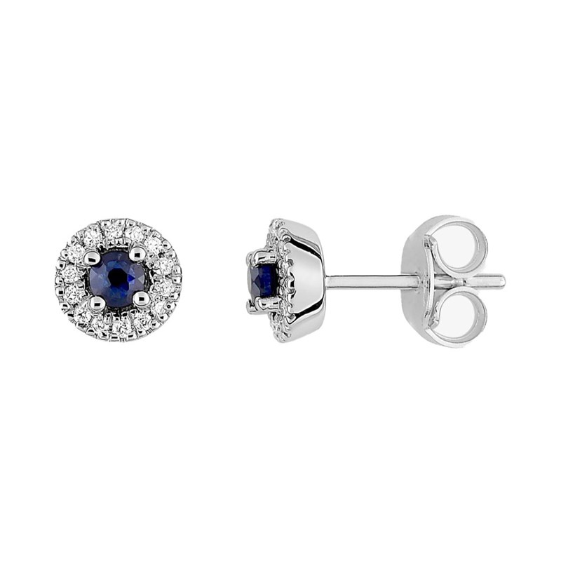 Boucles d'oreilles Femme - Or 18 Carats - Saphir et Diamant 0,08 Carats