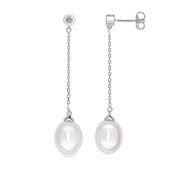 Boucles d'oreilles pendantes Femme - Or 18 Carats - Perle et Diamant 0,07 Carats