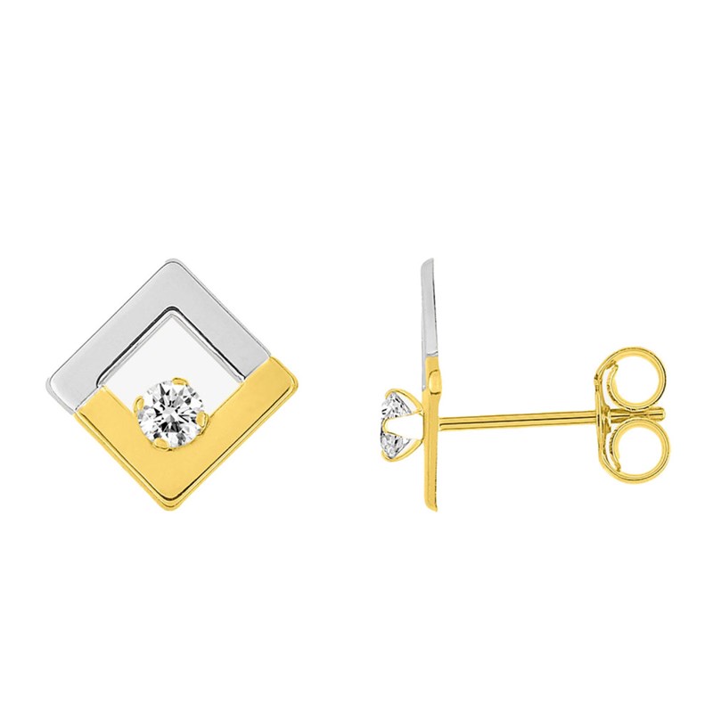 Boucles d'oreilles femme bicolores - Oxyde de zirconium - Or 18 Carats
