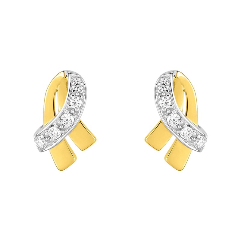 Boucles d'oreilles femme bicolores - Oxyde de zirconium - Or 18 Carats - vue 2