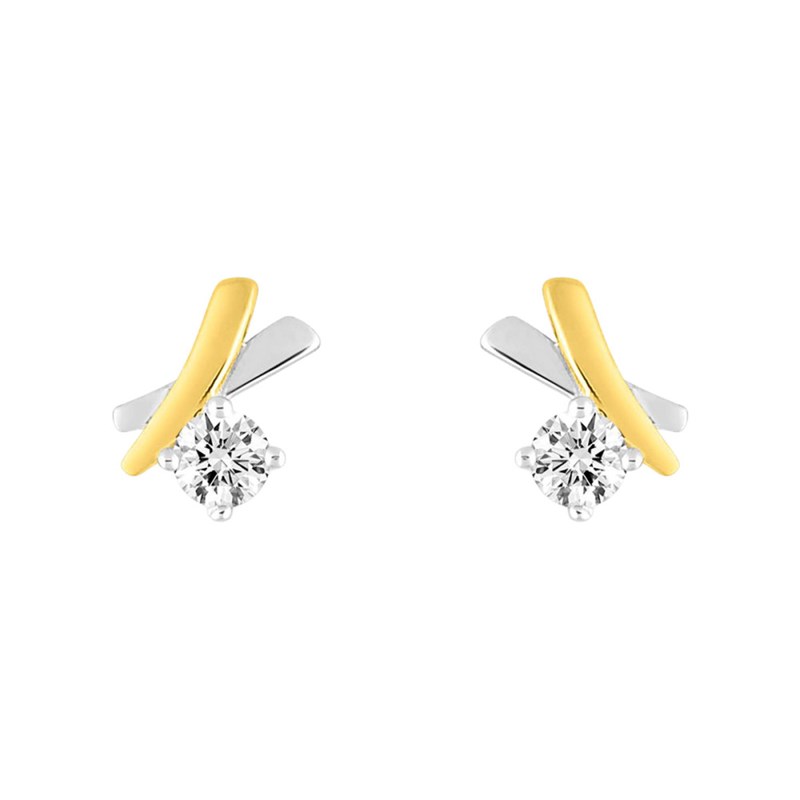 Boucles d'oreilles femme bicolores - Oxyde de zirconium - Or 18 Carats