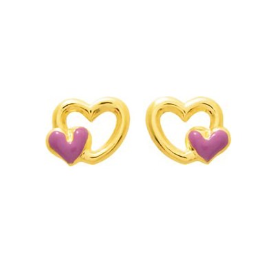 Boucles d'oreilles pendantes coeurs enlacés plaqué or 18 carats 750/000