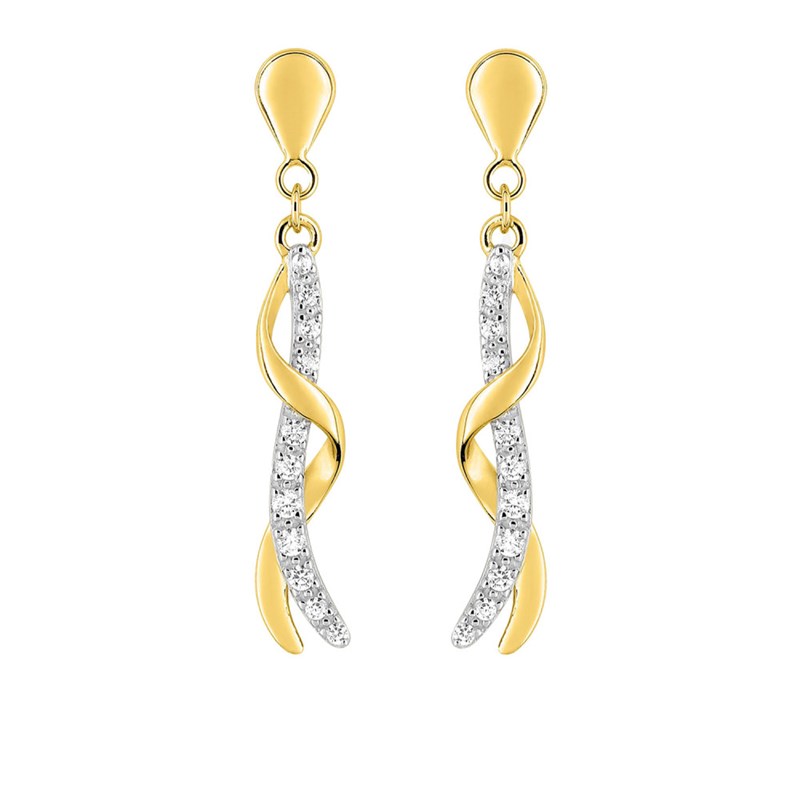 Boucles d'oreilles femme bicolores pendantes - Oxyde de zirconium - Or 18 Carats