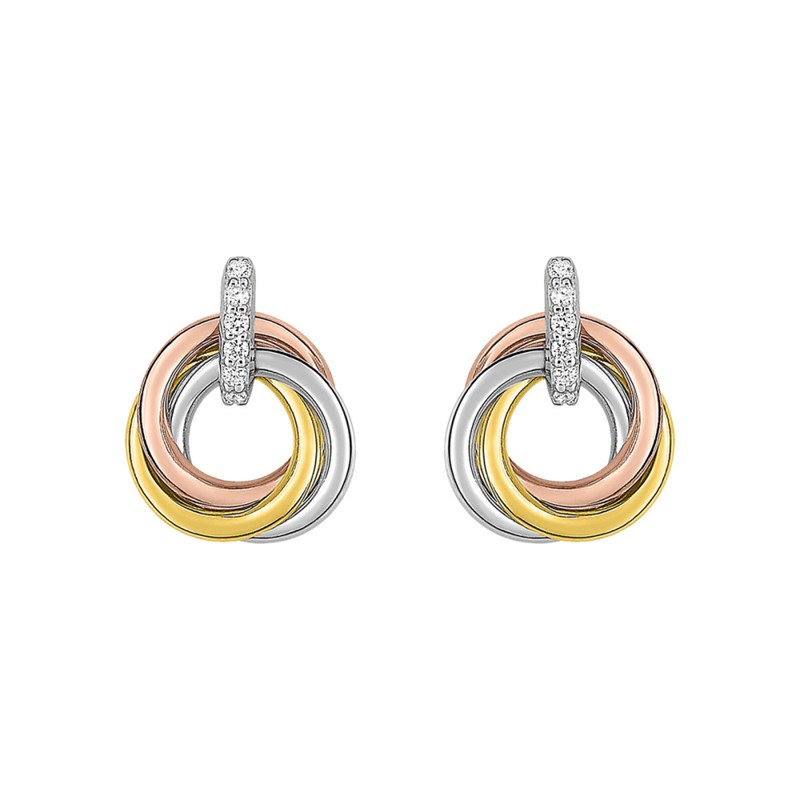 Boucles d'oreilles femme 3 ors - Oxyde de zirconium - Or 18 Carats