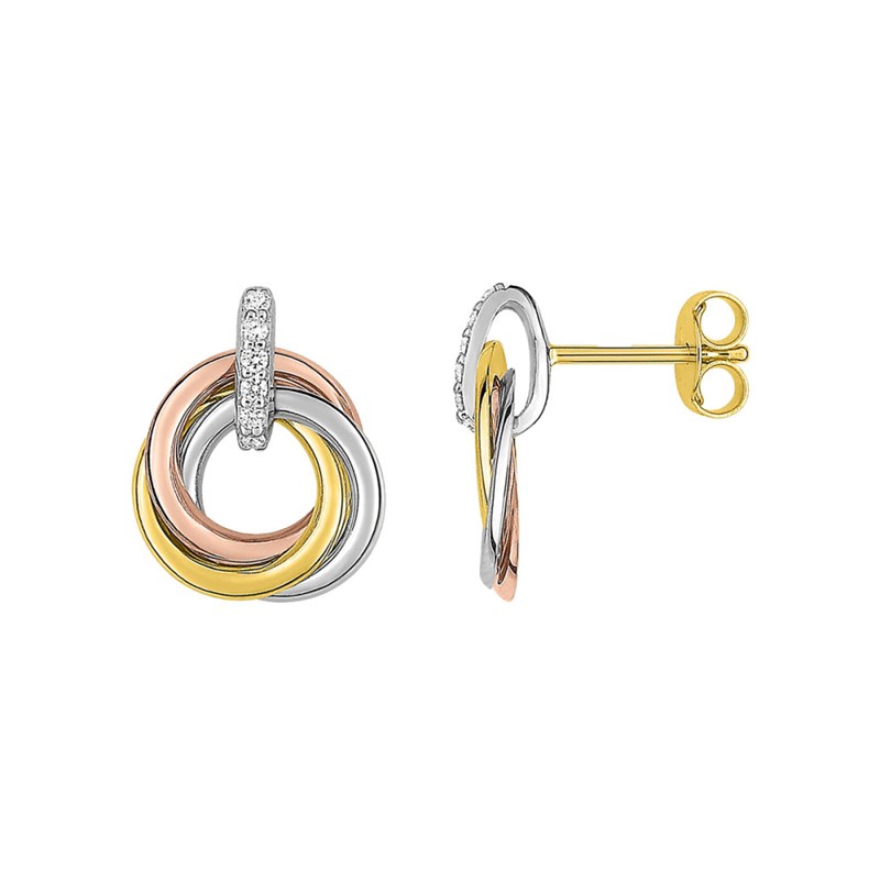 Boucles d'oreilles femme 3 ors - Oxyde de zirconium - Or 18 Carats - vue 2