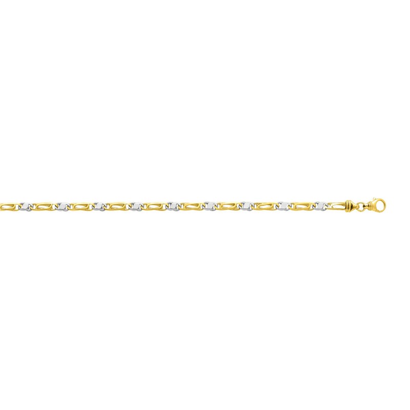 Bracelet homme 18 cm  - Bicolore - Or 18 Carats - Largeur 4.5 mm