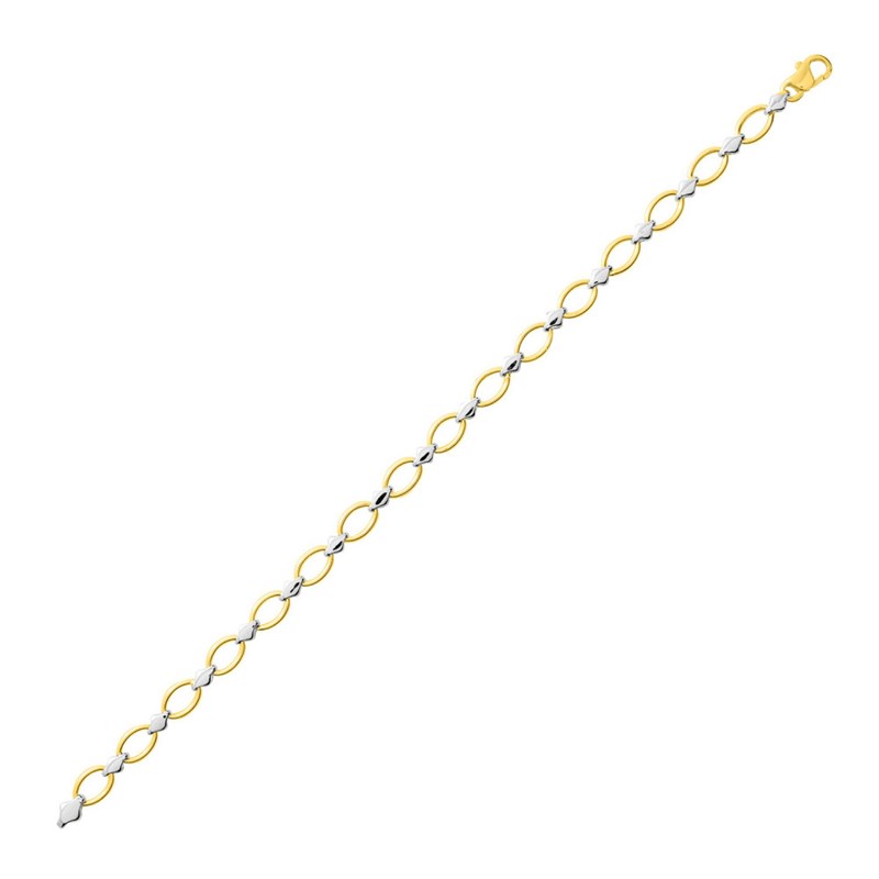 Bracelet femme 18 cm - Fantaisie - Bicolore - Or 18 Carats - Largeur 6 mm