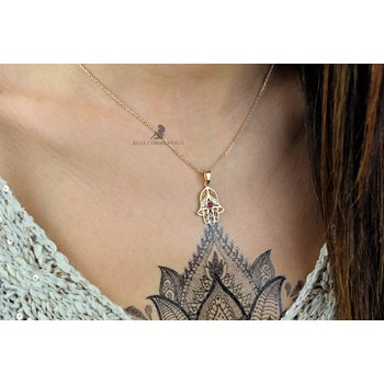 Fatma's handketting roze zirkoniumoxide GOUD verguld 750 3 micron