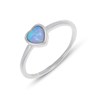 Bague coeur argent rhodié opale bleue imitation - vue V1