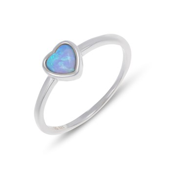 Bague coeur argent rhodié opale bleue imitation
