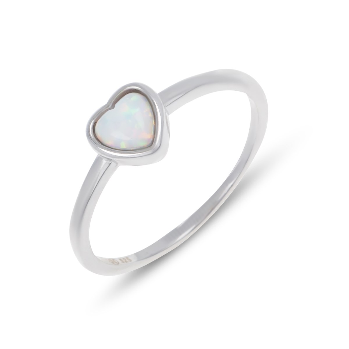 Bague coeur argent rhodié opale blanche imitation