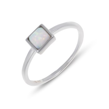 Bague argent rhodié opale blanche imitation forme carrée 5MM