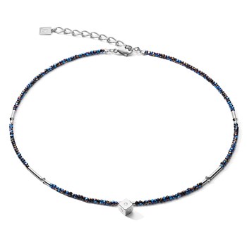 Collier Coeur de lion verre de cristal bleu nuit