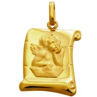 Médaille Brillaxis ange sur parchemin en or jaune 9 carats