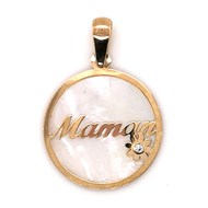 Pendentif maman rond or jaune nacre fleur