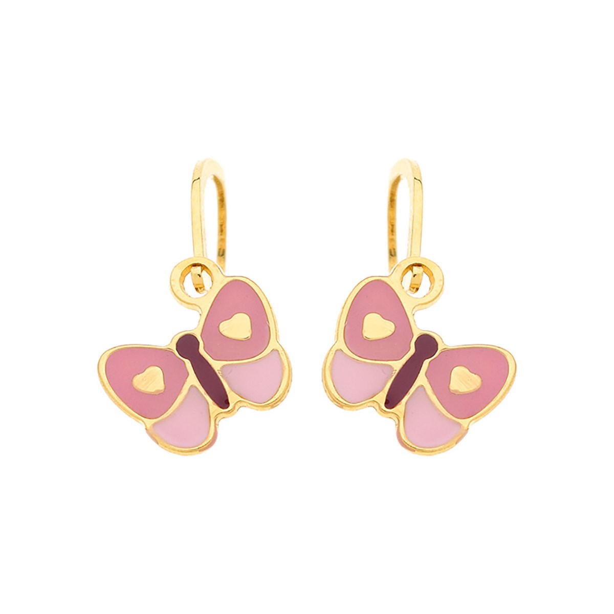 Boucles d'oreilles brisures papillons rose or jaune