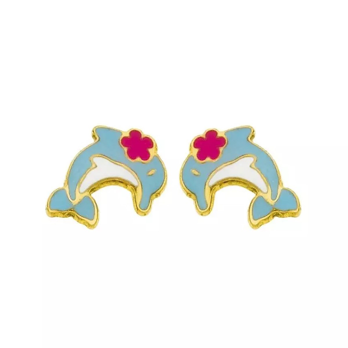 Boucles d'oreilles petit dauphin fleur rose
or jaune 18 carats