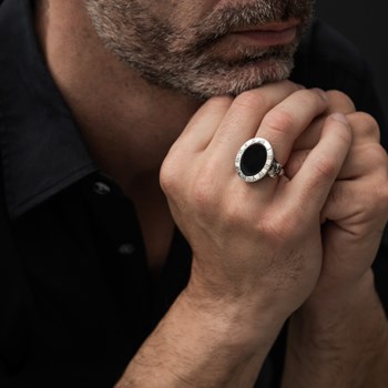 Heren Ring Zilver Onyx Steen Schedels Memori Mento