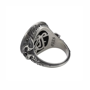 Heren Ring Zilver Onyx Steen Schedels Memori Mento