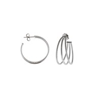 Boucles D Oreilles Créoles Deux Anneaux Petit Modèle Argent Rhodié Diamantée Et Lisse Diamètre 34mm