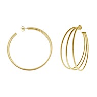 Boucles d'oreilles créoles trois anneaux très grand modèle argent doré diamantée et lisse