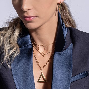 Collier Argent Doré étoile Et Pierre Spinelle Noire