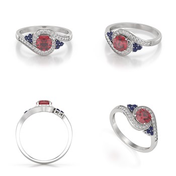 Bague ADEN Rubis Saphir et diamants sur Argent 925 2.702grs