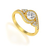 Bague en Or Jaune 14K avec Moissanite 1 Carat et Pavage de Diamants