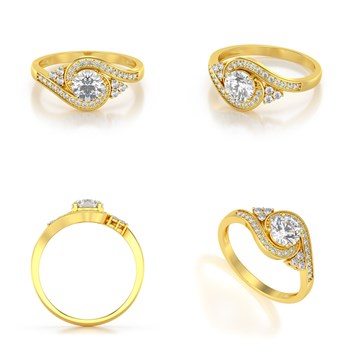 Bague en Or Jaune 14K avec Moissanite 1 Carat et Pavage de Diamants