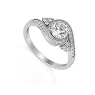 Bague en Or Blanc 14K avec Moissanite 1 Carat et Pavage de Diamants