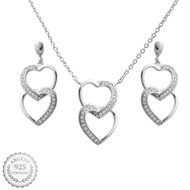 Parure 2 coeurs superposés sertis d'oxydes de zirconium Argent 925 Rhodié
