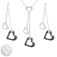Parure coeurs oxyde de zirconium et céramique noire Argent 925 Rhodié
