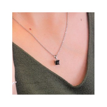 Pendentif Simple Square - Argenté et Noir