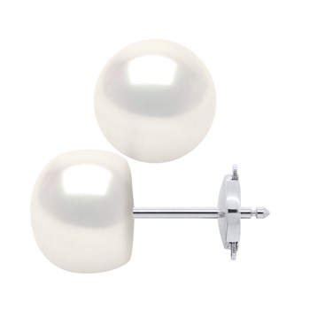 STELLA - Boucles d'Oreilles Perles d'Eau Douce 10-11 mm Blanches Or Blanc