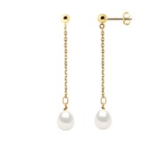 STELLA - Boucles d'Oreilles Perles d'Eau Douce 7-8 mm Blanches Or Jaune