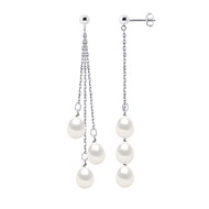 STELLA - Boucles d'Oreilles Perles d'Eau Douce 7-8 mm Blanches Or Blanc