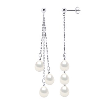 STELLA - Boucles d'Oreilles Perles d'Eau Douce 7-8 mm Blanches Or Blanc