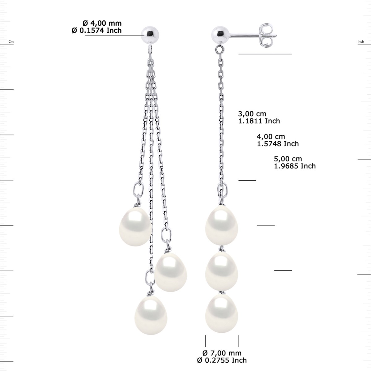 STELLA - Boucles d'Oreilles Perles d'Eau Douce 7-8 mm Blanches Or Blanc - vue 3