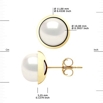 STELLA - Boucles d'Oreilles Perles d'Eau Douce 10-11 mm Blanches Or Jaune