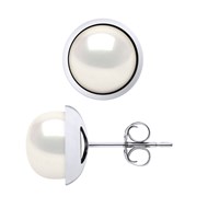 STELLA - Boucles d'Oreilles Perles d'Eau Douce 10-11 mm Blanches Or Blanc