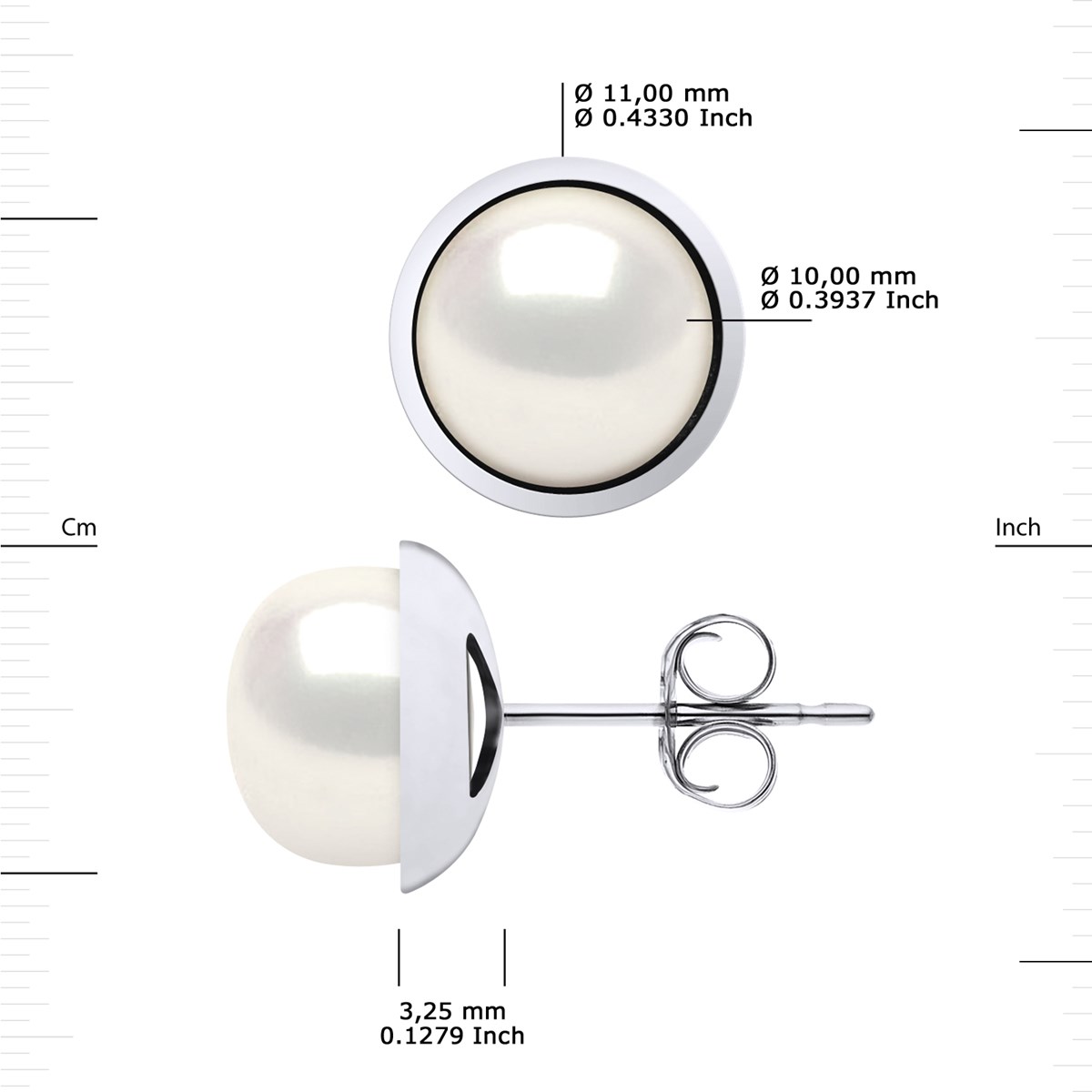 STELLA - Boucles d'Oreilles Perles d'Eau Douce 10-11 mm Blanches Or Blanc - vue 3