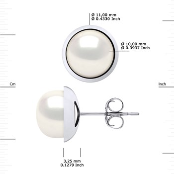 STELLA - Boucles d'Oreilles Perles d'Eau Douce 10-11 mm Blanches Or Blanc