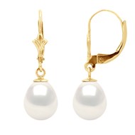 STELLA - Boucles d'Oreilles Perles d'Eau Douce 8-9 mm Blanches Or Jaune