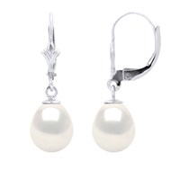 STELLA - Boucles d'Oreilles Perles d'Eau Douce 8-9 mm Blanches Or Blanc