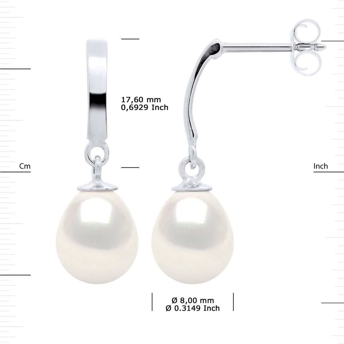 STELLA - Boucles d'Oreilles Perles d'Eau Douce 8-9 mm Blanches Or Blanc - vue 3