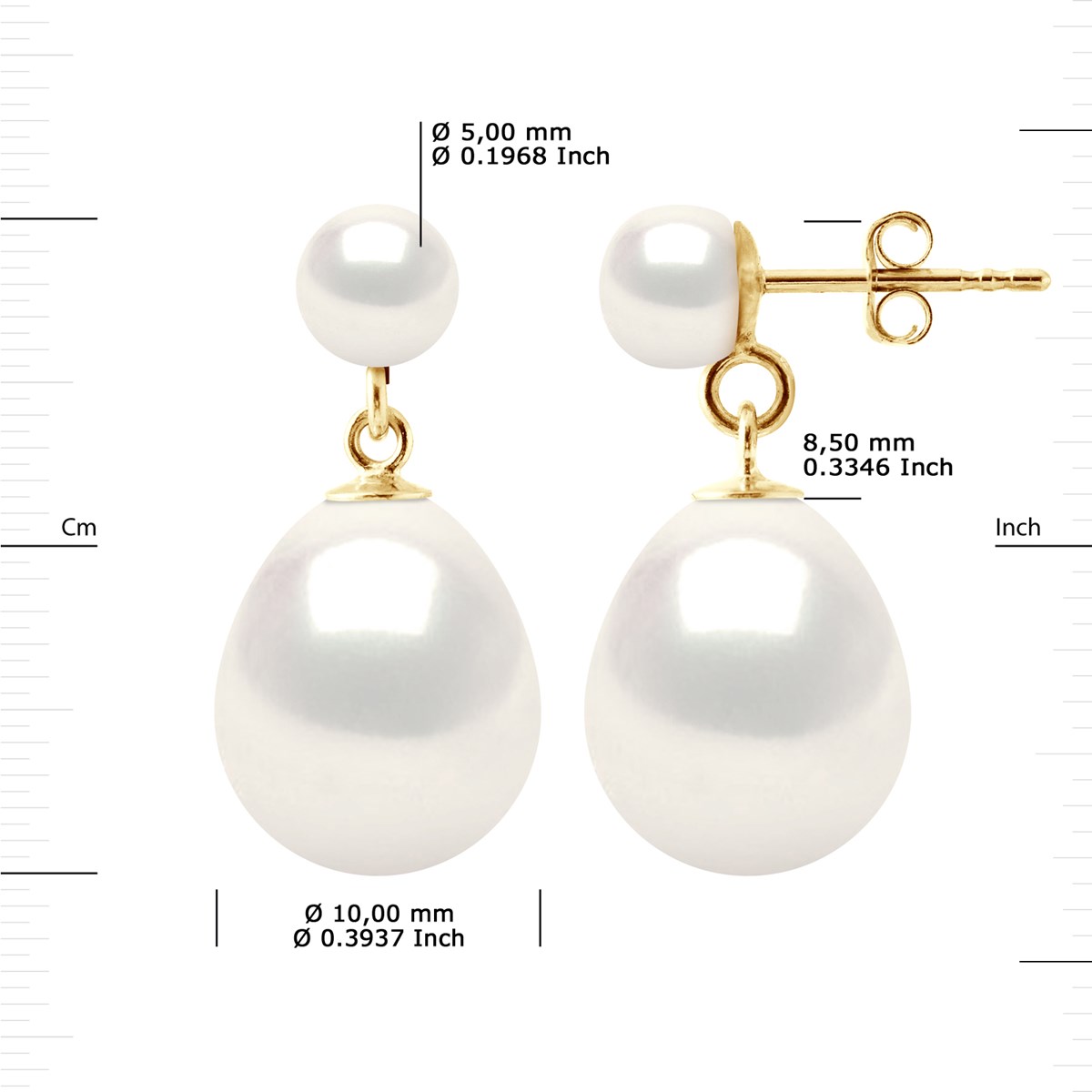 STELLA - Boucles d'Oreilles Perles d'Eau Douce 10-11 mm Blanches Or Jaune - vue 3