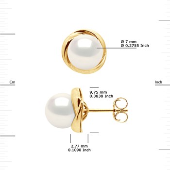 STELLA - Boucles d'Oreilles Perles d'Eau Douce 7-8 mm Blanches Or Jaune