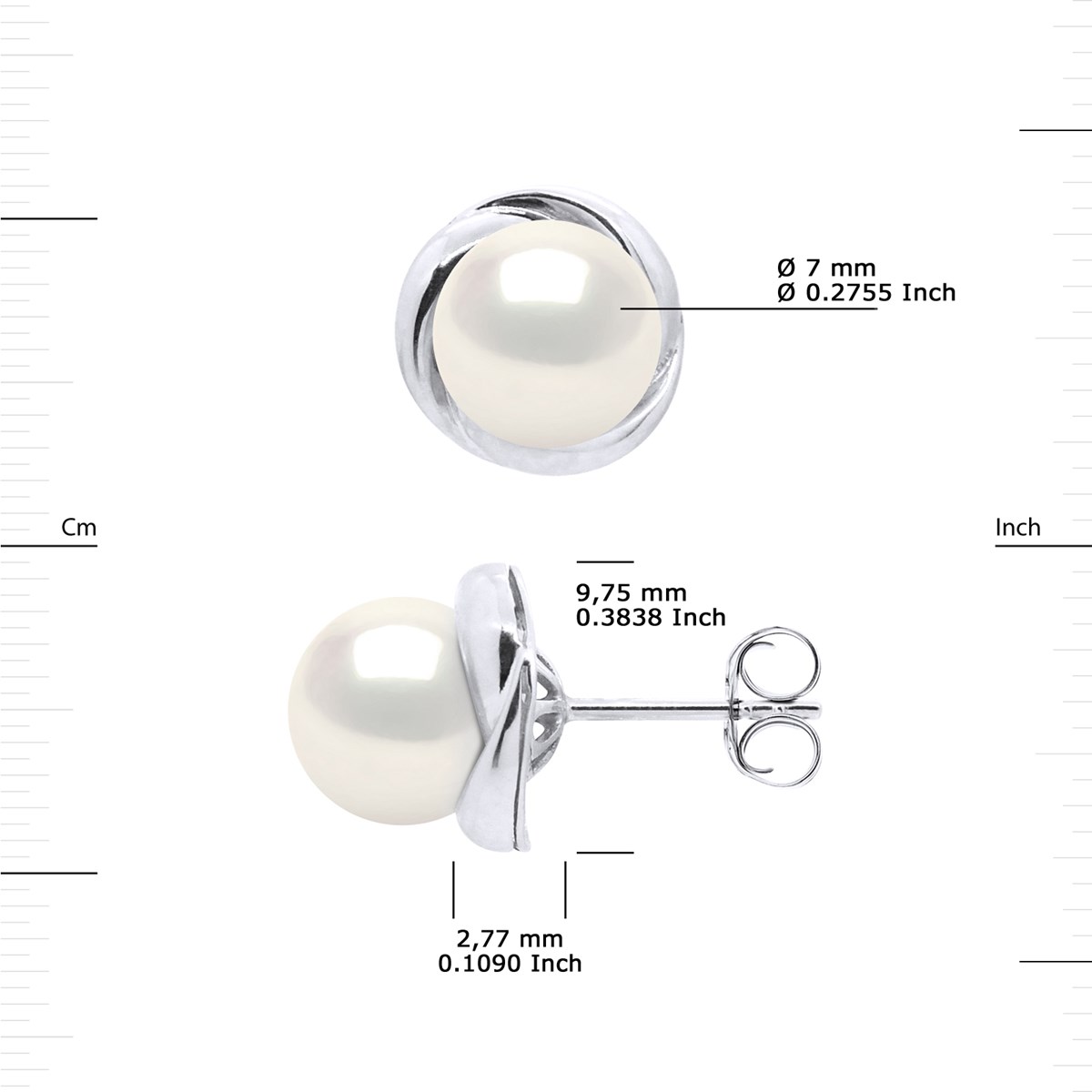 STELLA - Boucles d'Oreilles Perles d'Eau Douce 7-8 mm Blanches Or Blanc - vue 3